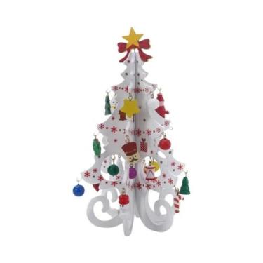 Imagem de Árvore De Natal Estéreo De Madeira Feita À Mão Branca Verde Dourada De