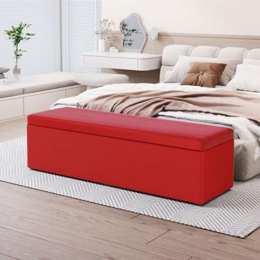 Imagem de Calçadeira Baú Estofada Lua em Courino para Cama Box Casal Queen 160cm