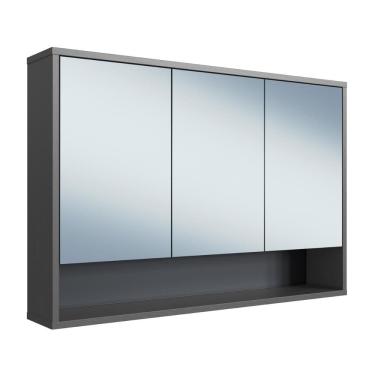 Imagem de Armário de Banheiro com Espelho 90cm 3 Portas 1 Nicho Bari BA1095GF Grafite - Art In Móveis