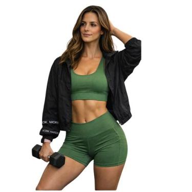 Imagem de Conjunto Academia 3 Peças com Corta Vento e Bolso  O Look Mais Vendido