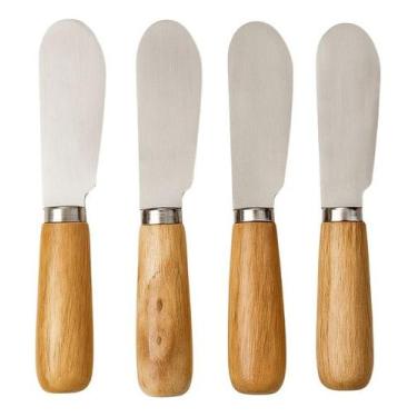 Imagem de Espátulas Inox Cabo De Madeira Patê Manteiga Geleia (4 Pc) - UnHome
