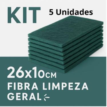 Imagem de Kit 5 Unidades Fibra Limpeza Geral Verde 26cm  10cm  Multiuso para Pis