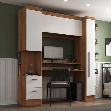 Imagem de Quarto Completo com Escrivaninha Viena 3 Portas 2 Gavetas Espresso Móveis Nogal/Branco