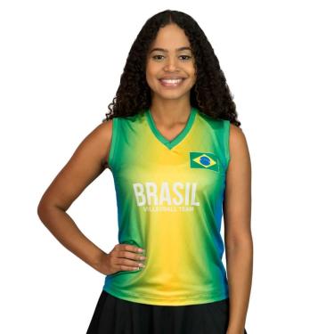 Imagem de Camisa de Vôlei Brasil Verde e Amarela Feminina-Feminino