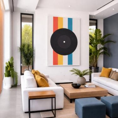 Imagem de Quadro Canvas Abstrato Disco Vinil 40x30cm Mold Preta