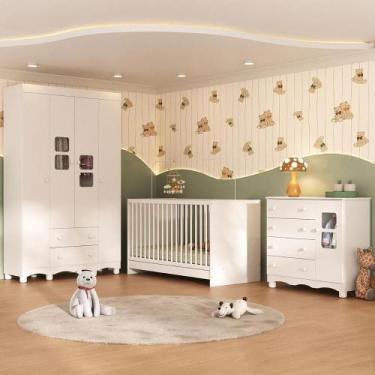 Imagem de Quarto De Bebê Completo Com Berço 3 Em 1 Para Colchão 130x60cm Luna Mu