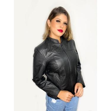 Imagem de Jaqueta de couro legítimo feminina tradicional 118 preta - JAVALI, GG