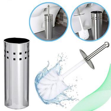 Imagem de Escova Sanitária  com Suporte De Chão Inox Não Enferruja Vassourinha Cerdas Flexíveis Lavabo E Banheiro Completo