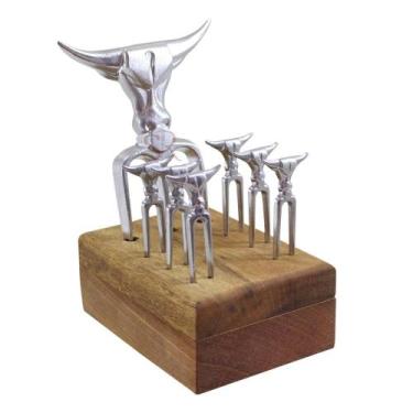 Imagem de Conjunto garfo tridente para servir churrasco 8 peças - Tudo Em Madeir