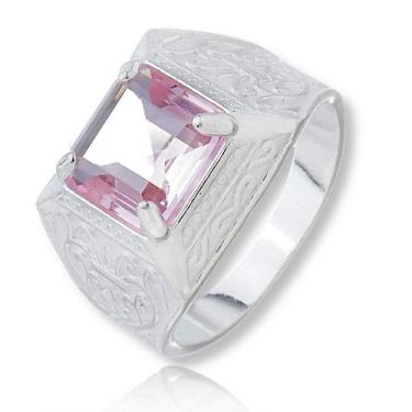 Imagem de Anel Masculino Formatura Prata Legitima Pedra Rosa - Lojas La&Ny Prata