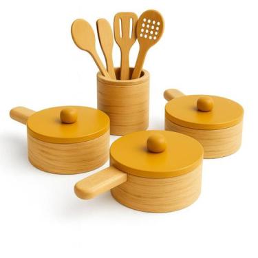 Imagem de Kit Panelinhas e utensilios madeira pinus brinquedo infantil educativo