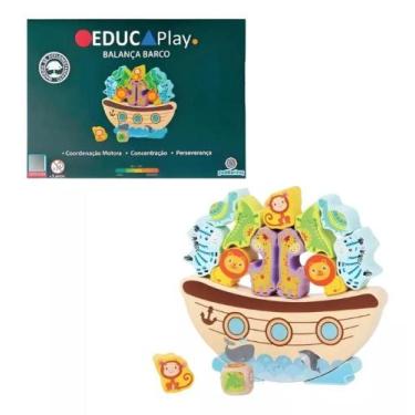Imagem de Brinquedo Educativo Madeira Animais Balança Barco -Polibrinq
