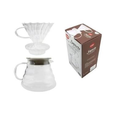 Imagem de Coador Café Com Suporte Jarro Filtro De Vidro 650ml 2 a 3 Xícaras - Út