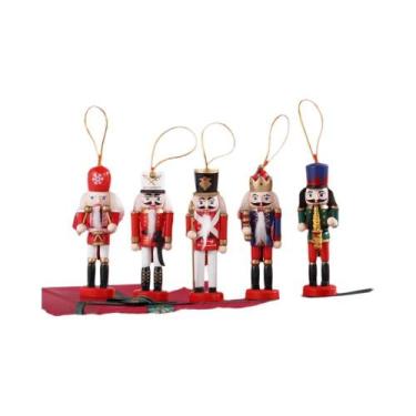 Imagem de Conjunto De 5 Ornamentos De Quebra-Nozes De Madeira De 12cm Para Decor