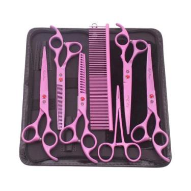 Imagem de Tesoura Curva De Desbaste Para Cães Em Aço Inoxidável Rosa Purple Drag