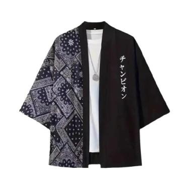 Imagem de Kimono Cardigan Masculino Harajuku Com Estampa Paisley Em Patchwork, M