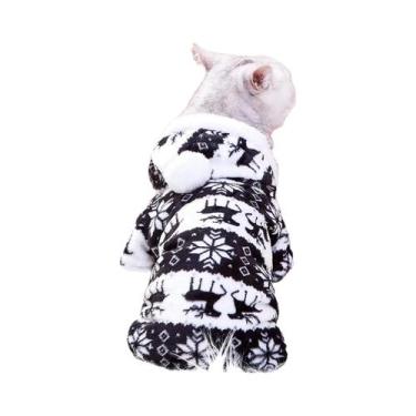 Imagem de Pijama Macacão Com Capuz E Estampa De Rena De Natal Para Cães Pequenos