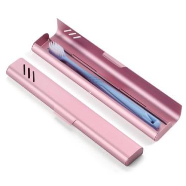 Imagem de Estojo Portátil para Escova de Dentes Glowivize em Alumínio Rosa 21x3,
