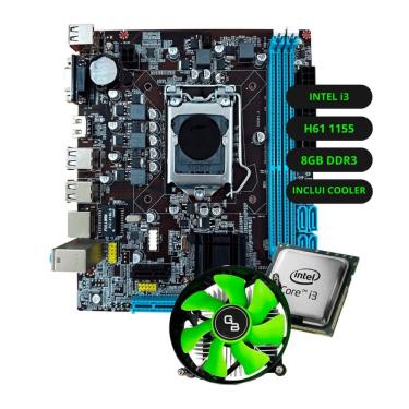 Imagem de Kit Upgrade Placa Mãe H61 Processador Intel Core I3 2a Geração Memória Ram 8GB DDR3 Solução Completa