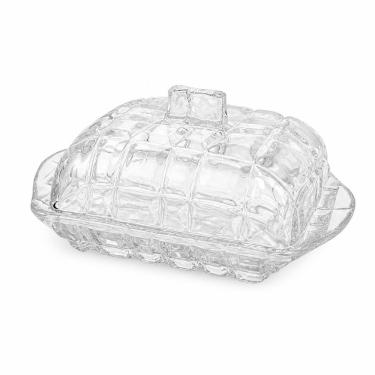 Imagem de Manteigueira com Tampa Romance Porta Manteiga Vidro Transparente Acabamento em Relevo Mesa Posta Elegante GMB