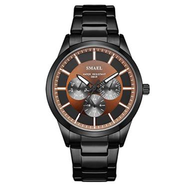 Imagem de Relógio masculino de quartzo analógico, relógio de pulso de aço inoxidável, fecho de borboleta, design redondo com 3 dígitos, elegante e elegante, preto