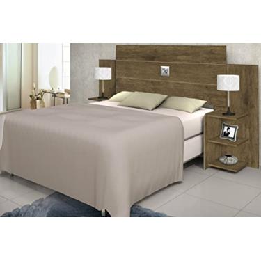 Imagem de Cabeceira de Casal Marrom p/Cama Box 1,38 com 2 Mesa Lateral Aparador Multiuso Luxo ACP