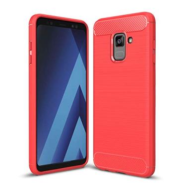 Imagem de Capa ultrafina para Galaxy A8 (2018) Capa traseira protetora de TPU à prova de choque de fibra de carbono escovada (cor vermelha)