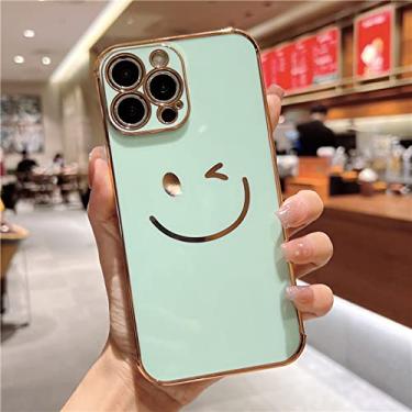 Imagem de Capa de telefone com moldura de sorriso bonito dos desenhos animados para iphone 11 12 13 pro mini xr xs max capa de proteção de silicone macio no se2 7 8 plus, capa verde claro, para iphone se 2020