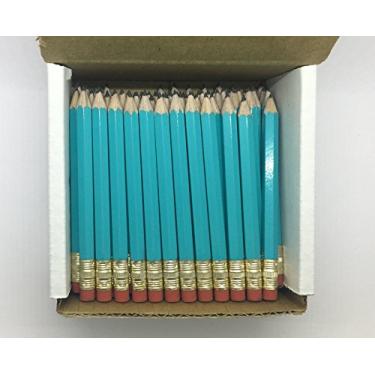 Imagem de Meia lápis com borracha – golfe, sala de aula, estanho, mini mini não tóxico curto – hexagonal, afiado, 2 lápis, (cor – turquesa clara), (caixa com 72) lápis de golfe meio grosso da Express Pencils