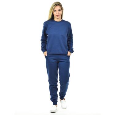 Imagem de Conjunto moletom flanelado blusão básico e calça punho feminino