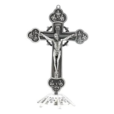 Imagem de Fancyes Cruz crucifixo de pé de metal, estatuetas de oração 12 apóstolos estátua cruz de, Lata