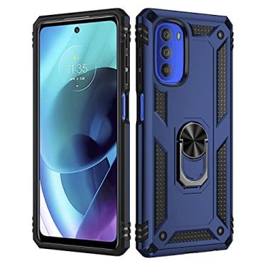 Imagem de Capas de telefone Para Motorola Moto G51 5G Case Telefone celular com estojo de suporte magnético, proteção à prova de choque pesada para Motorola Moto G51 (5G) Capa protetora da capa (Color : Blue)