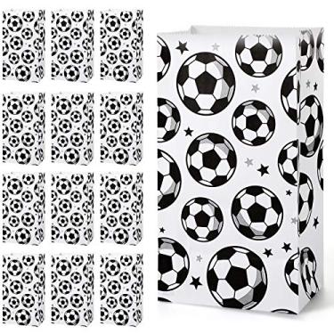 Imagem de Pacote com 30 sacos de presente para festas de futebol doces Goodie Treat Bags Soccer Print Gift Bags para lembrancinhas temáticas de futebol