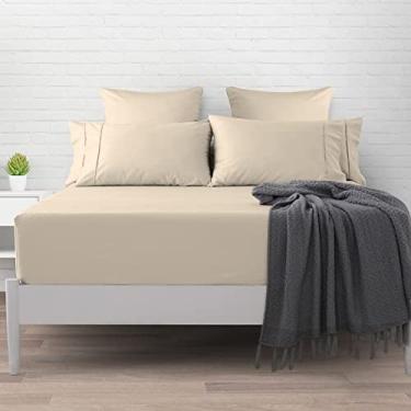 Imagem de Pizuna Lençol king com elastico Bege, 400 fios de algodão 100% sateen de fibra longa Lencol de elastico king 197x204 cm para colchoes ate 40 cm - 1 peça