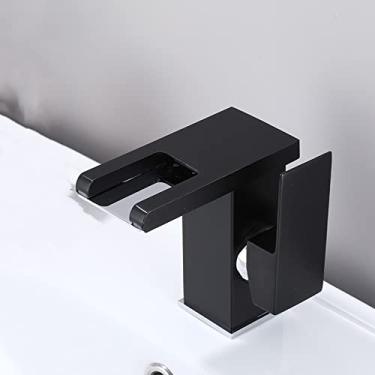 Imagem de Torneira de lavatório de luxo LED preto torneira alta e curta para banheiro com alça única fluxo de água fria e quente, LED preto, China