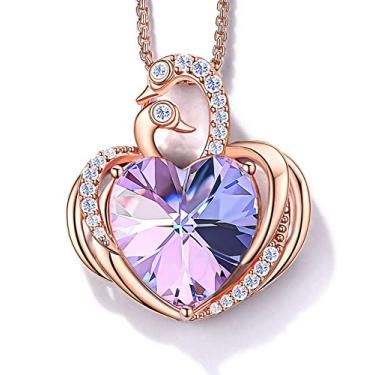 Imagem de Presentes de Natal para ela, JD&P Colar com pingente de cisne banhado a ouro 18 k com pedra de nascimento de cristal de coração, aniversário, Natal, aniversário, Dia dos Namorados, joias para mulheres, meninas, mãe, esposa, Latão, Cristal + zircônia cúbica,