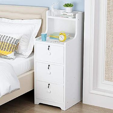 Imagem de KRASS Mesa de cabeceira estreita com gavetas, mesa de canto moderna de madeira maciça, prateleira de cabeceira de quarto mesa lateral com mesa de armazenamento de bloqueio, branco, 2 gavetas, Collector88