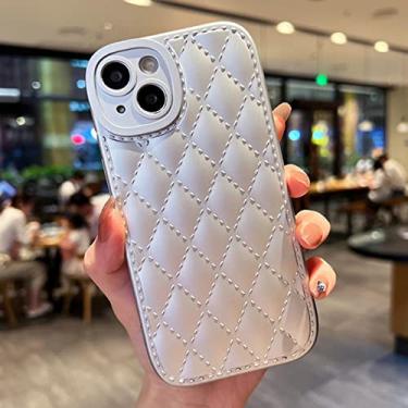 Imagem de Capa de telefone de silicone macio treliça de diamante de luxo para iphone 13 12 11 pro max xr x xs max 7 8 plus se 2022 capa de câmera à prova de choque, prata, para iphone 13 pro
