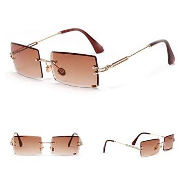Imagem de Óculos de sol retangulares sem aro feminino masculino armação de metal óculos de sol vintage espelho lente óculos óculos uv400,2, china