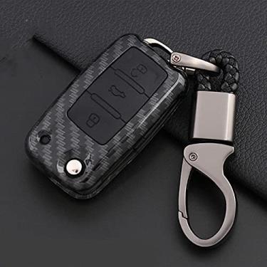Imagem de CSHU Porta-chaves do carro Capa Porta-chaves Porta-chaves com anel, adequado para VW Volkswagen Golf Bora Jetta POLO Passat B5 Skoda Superb Octavia Fabia SEAT Ibiza Leon, A, preto