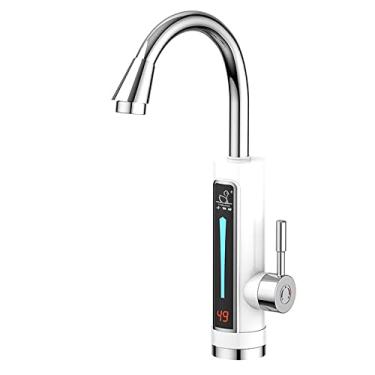 Imagem de Torneira de água quente aquecedor de água elétrico de aço inoxidável exibição de temperatura cozinha banheiro aquecimento instantâneo torneira fornecimento água quente e fria 3300W, branco