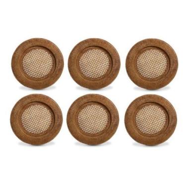 Imagem de Kit Sousplat Redondo Em Rattan Natural Bahay  -  32cm - 6 Peças - Baha