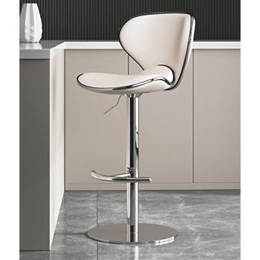 Imagem de Cadeira de Café da Manhã com Balcão Giratório, Banco Traseiro Ergonômico, Altura Ajustável, Cadeira de Ilha de Cozinha Pesada de Aço Inoxidável Cromada de Couro Nappa (1 Peça) (Color : Off white)