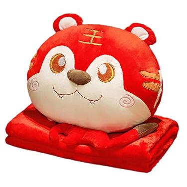 Imagem de Yajun Cobertor de almofada de tigre com mãos quentes brinquedo de pelúcia macio pp recheado 3 em 1 conjunto almofada para casa quarto escritório dormitório soneca, vermelho, 1