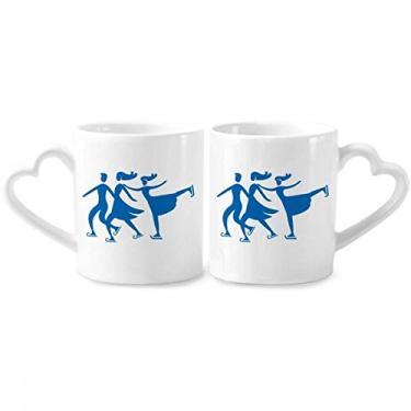 Imagem de Conjunto de canecas de porcelana para casais com estampa de contorno azul para esportes de inverno esqui e inverno