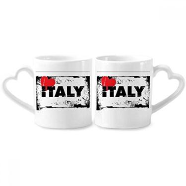 Imagem de Conjunto de canecas de porcelana retangular I Love Italy Word Love Heart Love Heart