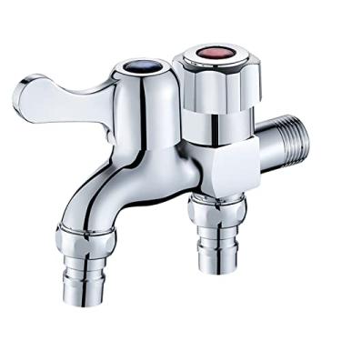 Imagem de LIDON Adaptador de torneira da máquina de lavar única torneira de água fria torneira de pia de lavanderia de latão máquina de lavar divisor de mangueira adaptador de torneira de saída dupla para banheiro cozinha, cromo F (cor: cromo B)