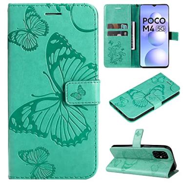 Imagem de Capas de telefone borboleta em relevo compatíveis com Xiaomi Poco M4 5G M5 4G Capa de couro de luxo slots para cartão de visita clipe de carteira à prova de choque (verde, Xiaomi Poco M4 5G)