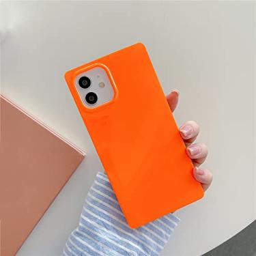 Imagem de Caso de proteção quadrado verde fluorescente de luxo para iPhone 14 13 11 12 XS Pro Max X XR 8 7 Plus Capa traseira brilhante, laranja, para iPhone 7Plus i8Plus