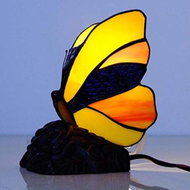Imagem de Aditam borboleta luz noturna abajur de cabeceira, estilo tiffany abajur de vitral com destaque, abajur de leitura de mesa de cabeceira para quarto de berçário sala de estar, e14, 110-240 v, laranja